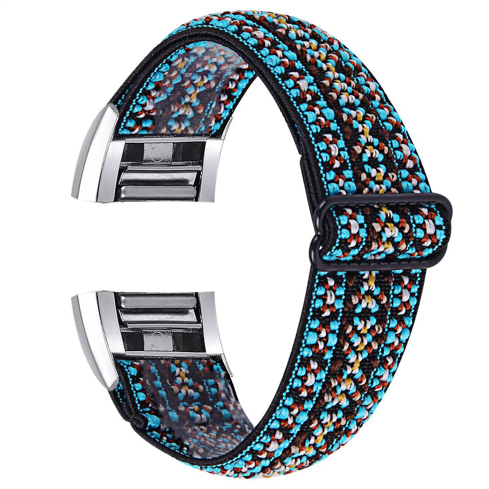Weiches Nylonband für Fitbit Charge 2, Sport, gewebt, elastisch, dehnbar, Solo-Uhrenarmband, Schlaufe für Fitbit Charge 2 Ersatz: GREEN BLUE