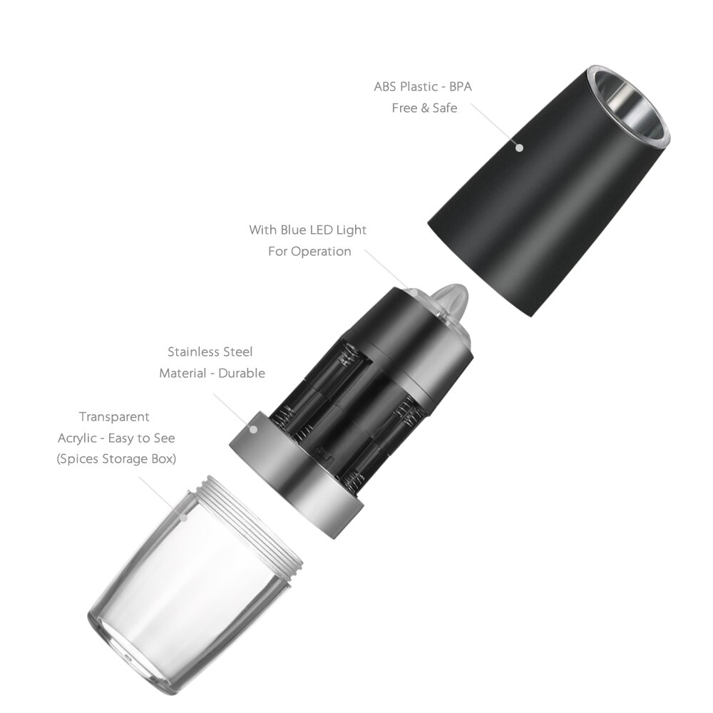 Homgeek Elektrische Pepermolen Draagbare Automatische Zout Molen Grinder Met Led Licht Keuken Kruiden Slijpen Tool