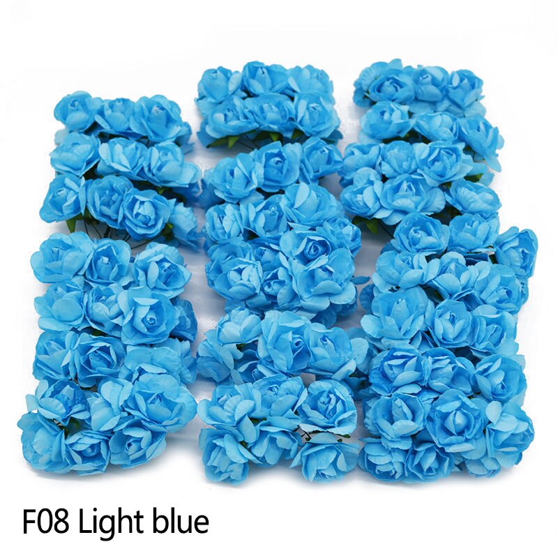 3cm 72PCS Artificial Flowers Paper Flower Head Bouquet DIY Craft Wreath Scrapbooking Flower Wedding Decoration Party Supplies: F08 Light blue