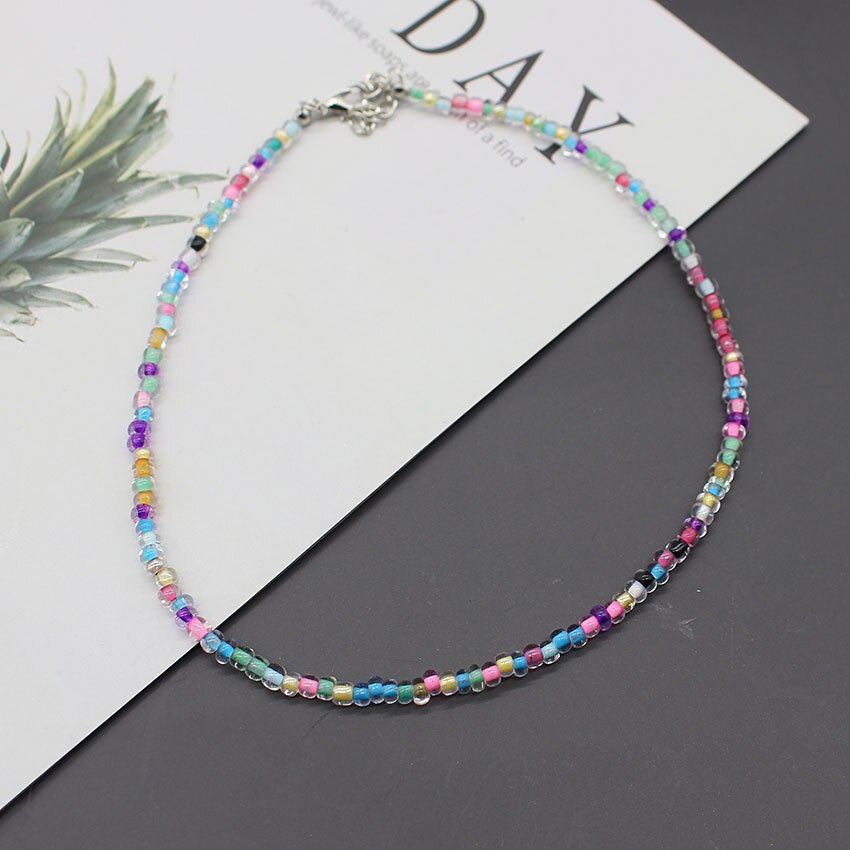 4CM Samen Perlen Böhmen Kurzen Halsband Kette Boho Charme Kragen Rosa Bunte Handgemachte Kragen Halskette Schmuck Femme: 5