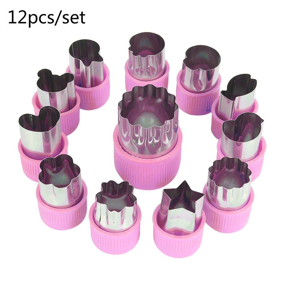 Rice Vegetable Fruit Cutter Mold 12Pcs/set Flowers Cartoon Cutter Mold Stainless Steel Cake Cookie Biscuit Cutting Shape Tools: violet