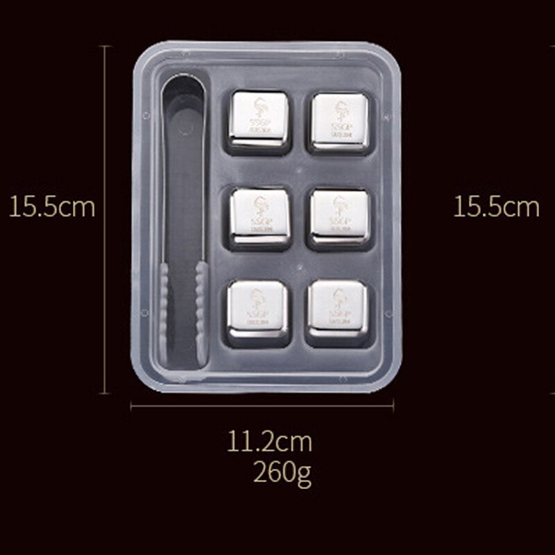 SSGP glaçons en acier inoxydable | Vin, pierres à whisky, refroidisseur de bière en métal réutilisable pour Vodka, Champagne Wort Bar 304: 6pcs with clip