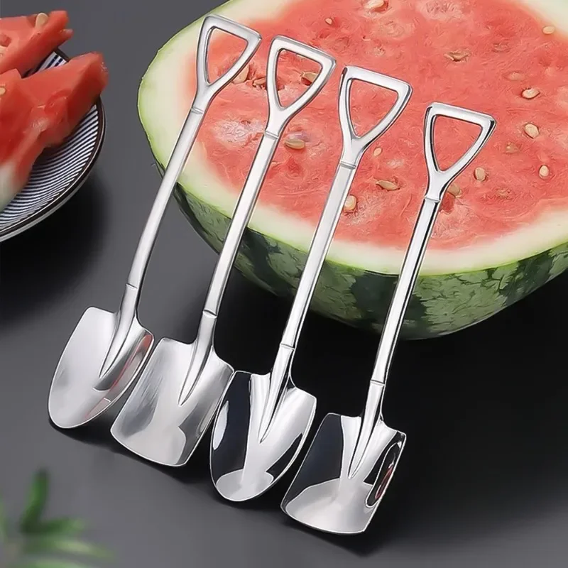 1/8pcs Shovel Spoons Coffee Stirring Spoon Stainless Steel Ice Cream Dessert Watermelon Scoops Kitchen Tableware Set
