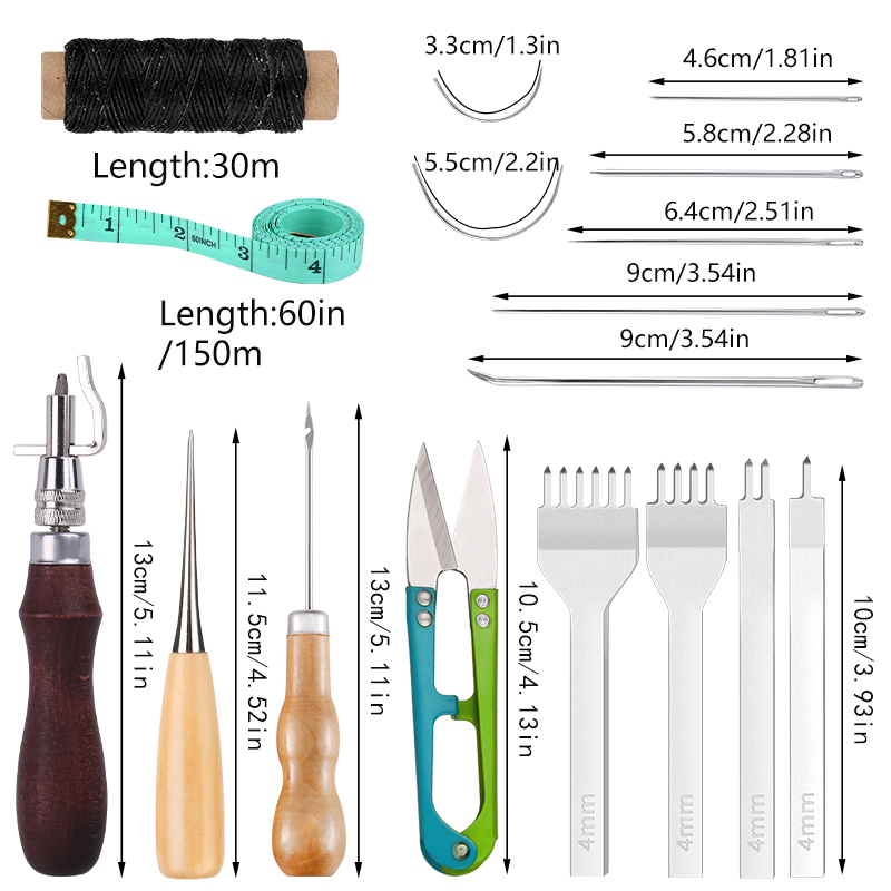 LMDZ Kit di strumenti artigianali in pelle cucito a mano filo cerato ago cucitura Punch strumento artigianale fai da te fatto a mano per artigianato in pelle