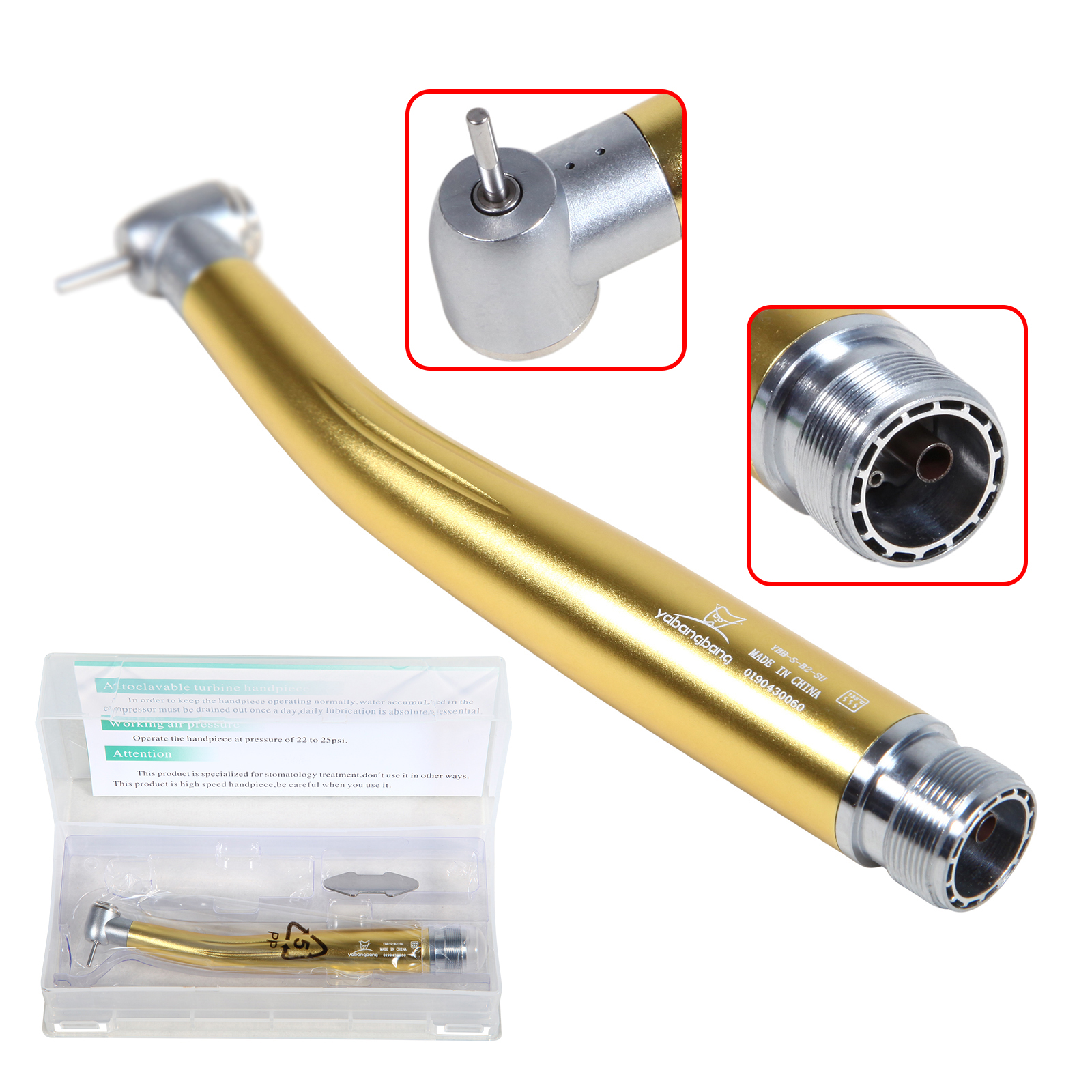 2/4Holes Dental High Speed Handpiece Push Button Standard Head Air Turbine Single Water Spring Rotor/Cartridge: light yellow