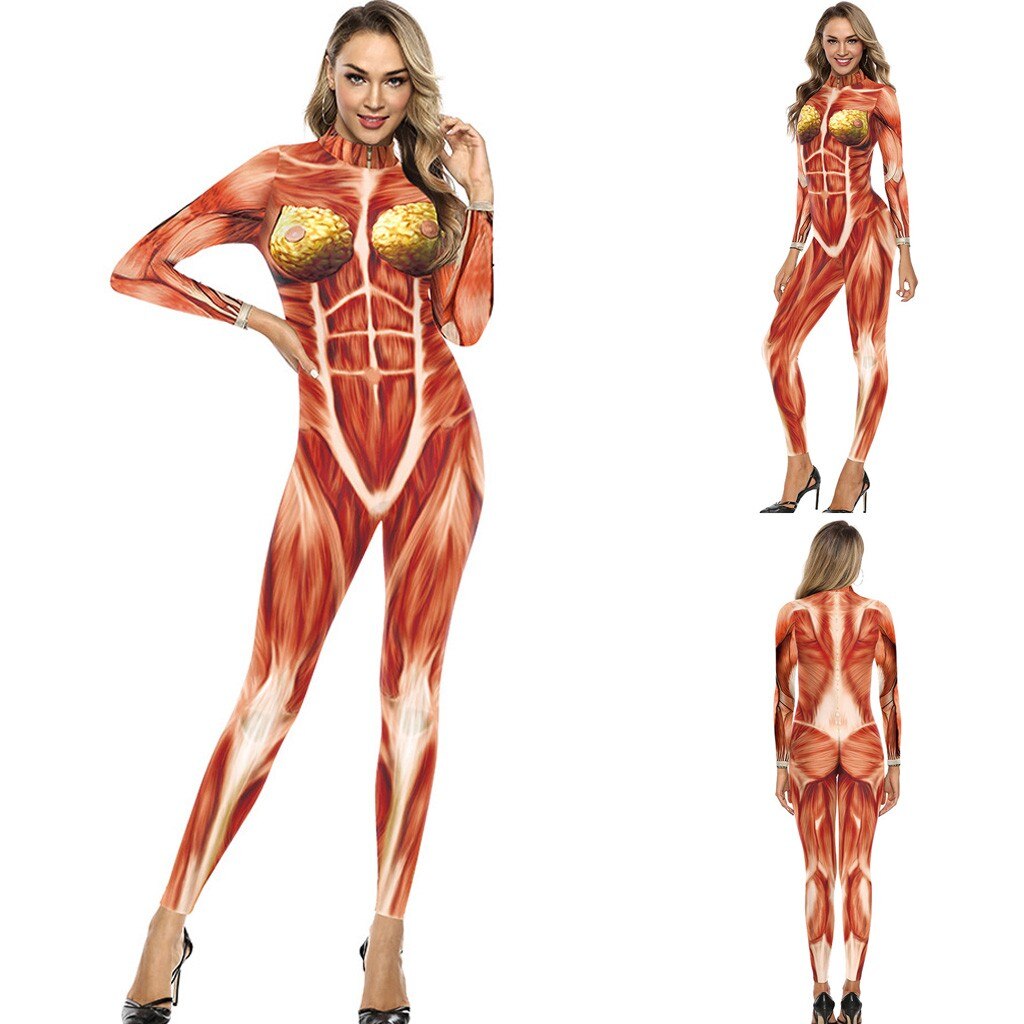 Femmes Muscle impression combinaison à manches longues mince Costumes combinaison à fermeture éclair nouvelle individualité body #3