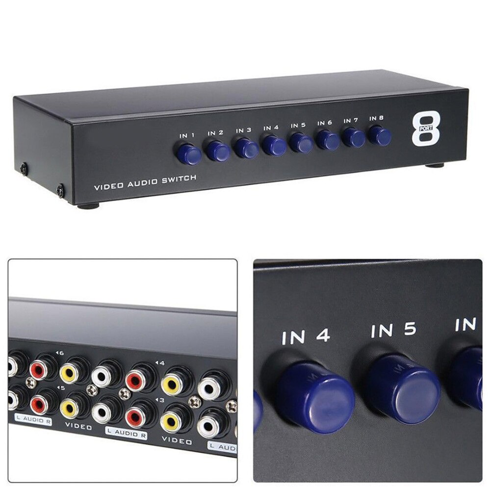 8 en 1 vidéo Audio Signal Composite sélecteur métal accessoire AV boîte de commutation facile appliquer commutateur amplificateur séparateur
