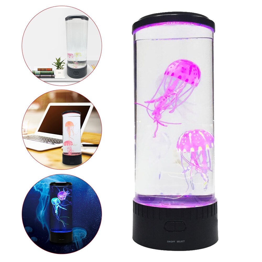 Lavalampe vandmænd akvarium lampetank afslappende lys led natbord natlys skrivebordsbelysning flerfarveskift 35 cm