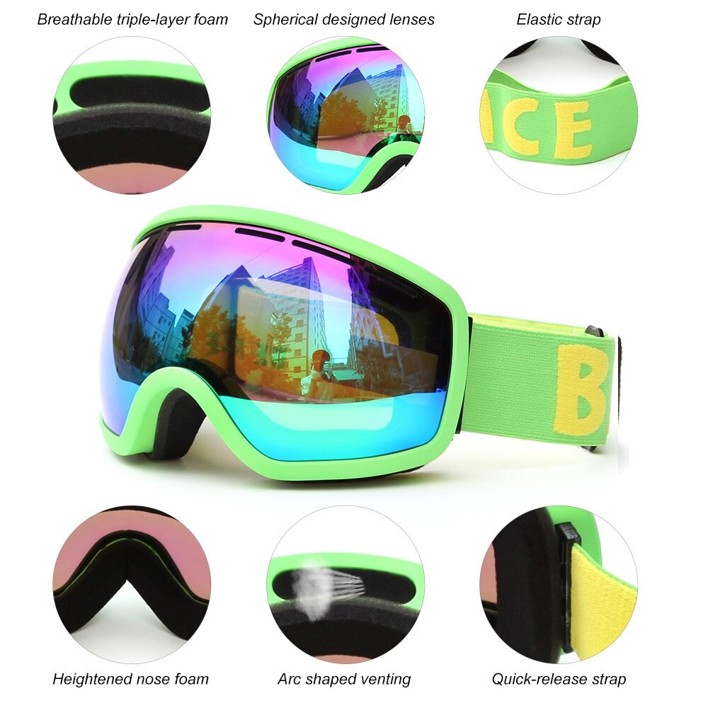 Benice Ski Goggle Sneeuw Bril/Uv-Bescherming Multi-color Dubbele Anti-Fog Lens Snowboard skiën Goggle Met Gratis Tas