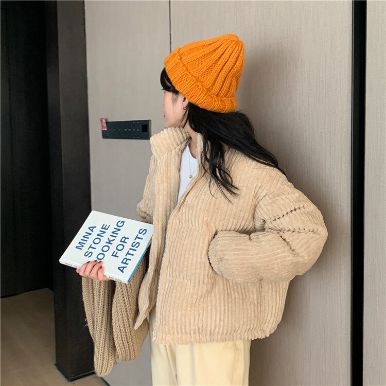 Abrigo informal PANA liviano y fino con cremallera para mujer, chaqueta con bolsillos, ropa holgada de Color sólido con relleno de algodón: Apricot