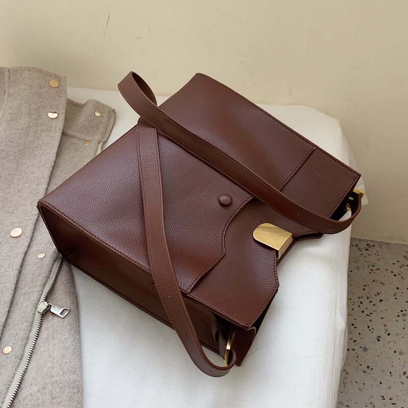 Vintage stor mulepose pu læder håndtaske til kvinder høj kapacitet skulder messenger taske