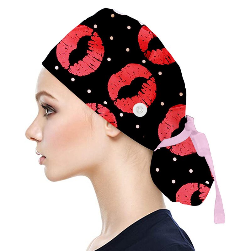 Gorro de algodón con botones para hombre y mujer, estampado, accesorios para uniforme de enfermera, tienda de mascotas, gorro quirúrgico para trabajo de laboratorio de Chef