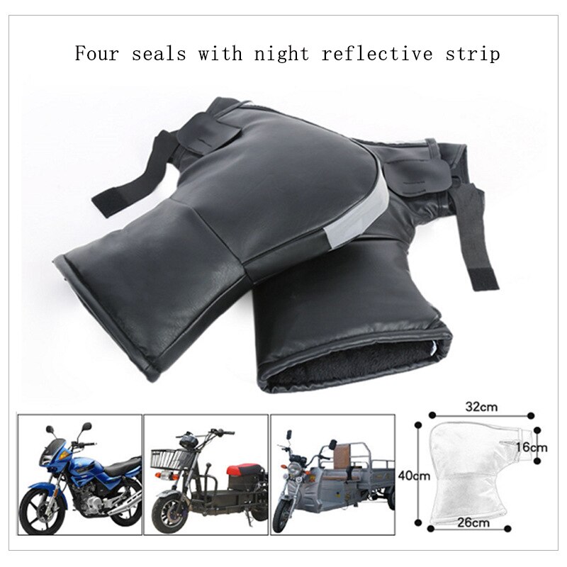 Motorhandschoenen Waterdicht Met Reflecterende Strip Winter Warm Motorfiets Stuur Moffen Winddicht Thicken Motor Wanten: Blauw