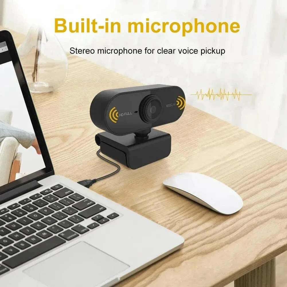 Câmera USB HD 1080P para Computador com Microfone Integrado, Câmera de Rede USB, Webcam para Trabalho com Tripé e Microfone