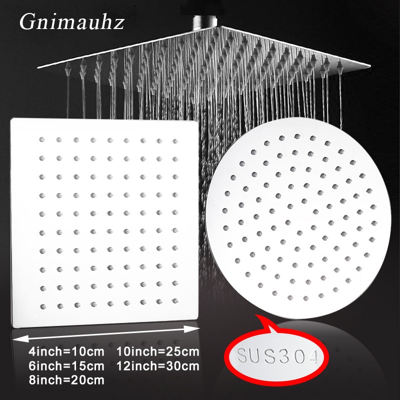 Round & Square 304 Stainless Steel Showerhead Rainfall Rain Shower Head Chrome high pressure bath faucet dusche ducha rainshower