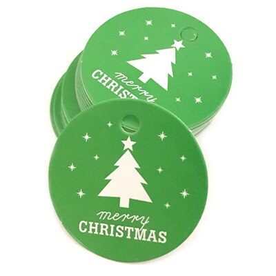 100Pcs Kerst Serie Tags Papier Label Label Diy Ambachten Hang Tag Bakken Wikkelen Decoratieve Card Kerst gunsten: Round- Green