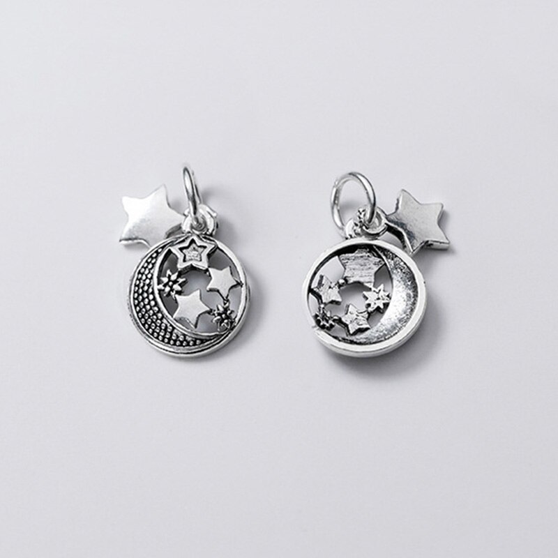 925 Sterling Silber Hohl Ziemlich Mond & Stern Halskette Charms Deocration S925 Silber Romantische Anhänger DIY Phantasie Schmuck Erkenntnisse: Default Title
