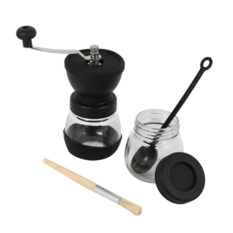 Manual Coffee Grinder With Ceramic Burrs, Hand Coffee Mill With Two Glass Jars Brush And Tablespoon Scoop: Default Title