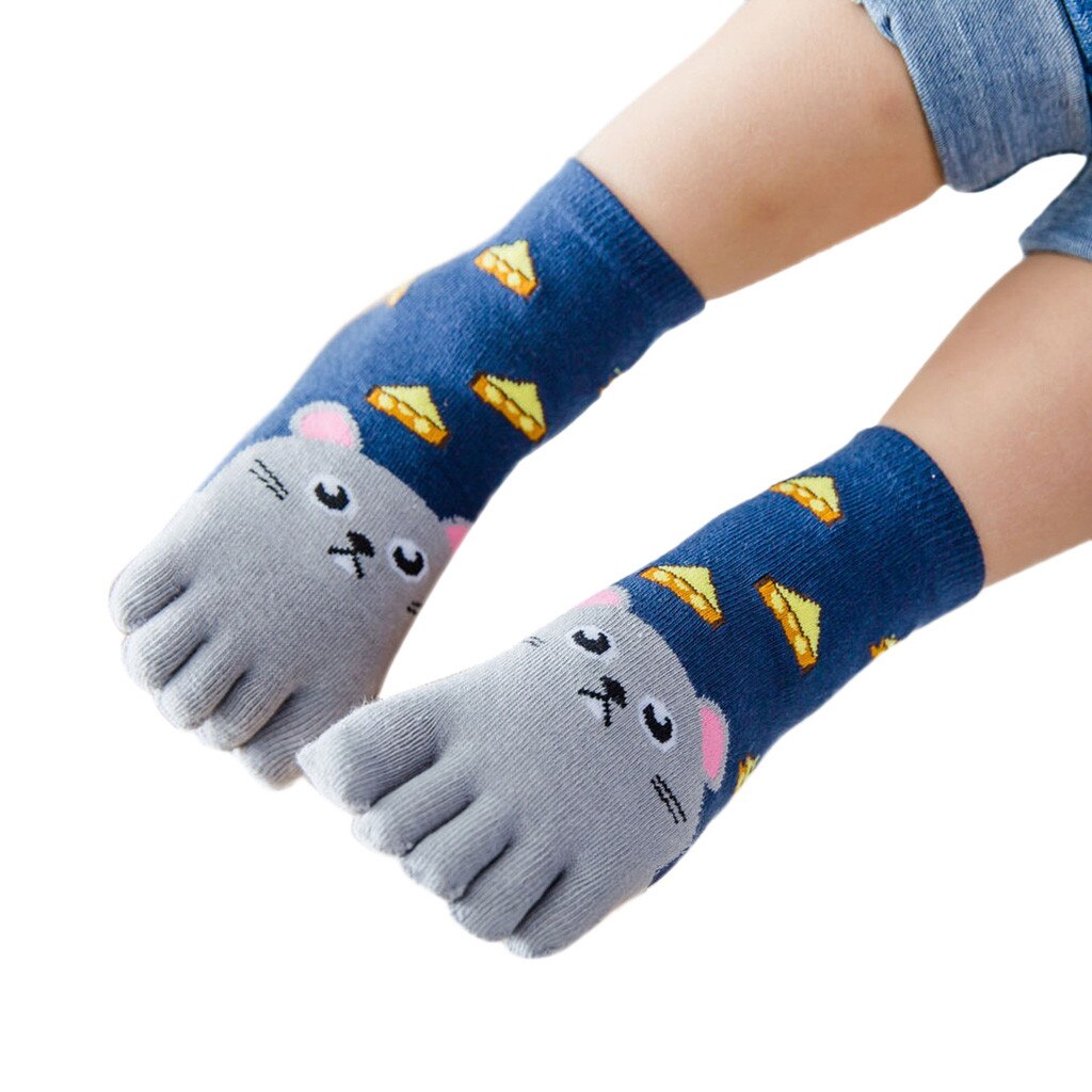 Cute Cartoon Five Toes Socks Kids Socks Animal Girl Boy Children Five Fingers Socks Cotton Breathable Foot Socks: Gray