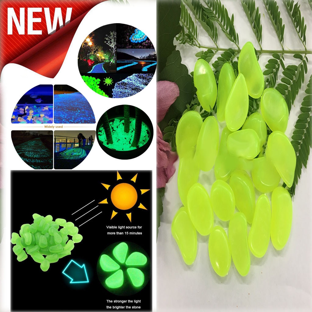 100Pcs Glow Dark Garden Pebbles Glow Stones Rocks for Walkways Garden Path Patio Lawn Garden Yard Decor Luminous Stones