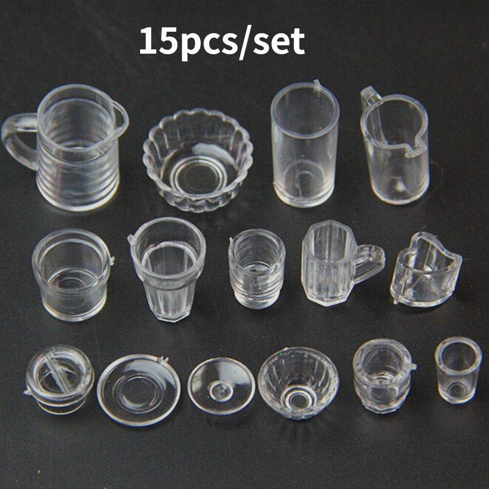 15 Stks/set Cup Set Poppenhuis Servies Drinken Wijn Flessen Bekers Bier Platen Accessoires Mini Plastic Keuken> 6 Jaar oude Pvc: 1