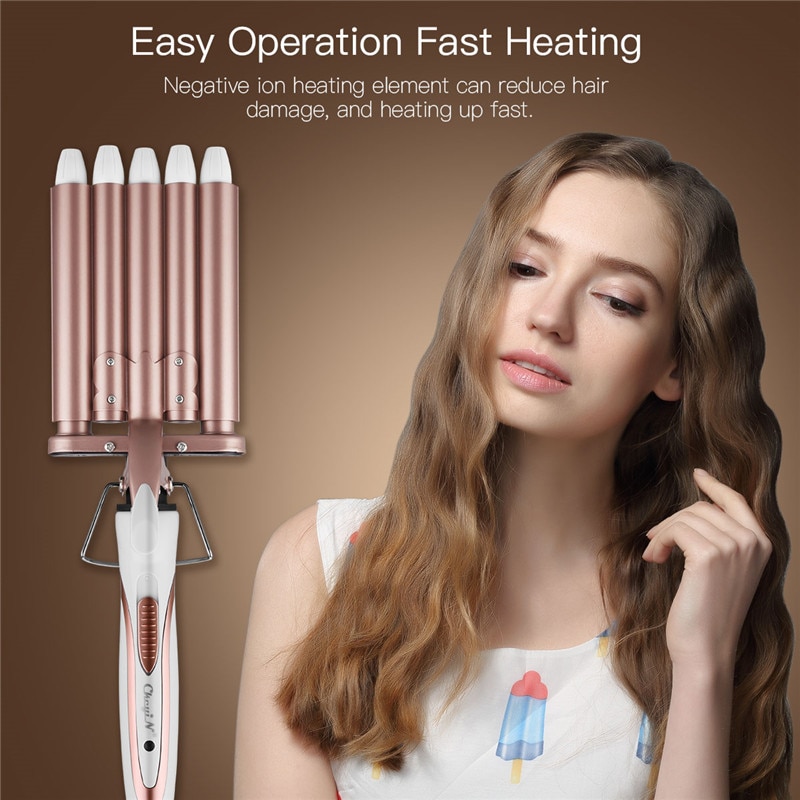 CkeyiN 5 Barrels Hair Curler Ceramic Negative Ion Curling Iron Electric Waver Fast Heating 16MM Hair Stying Tool