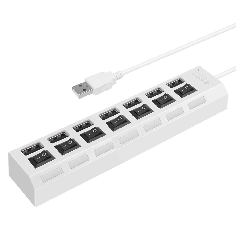 480Mbps Adapter Splitter USB Hub USB 2.0 Power Cord High Speed Multiple Expander for Office Caring Computer Supplies: 7 Port-White