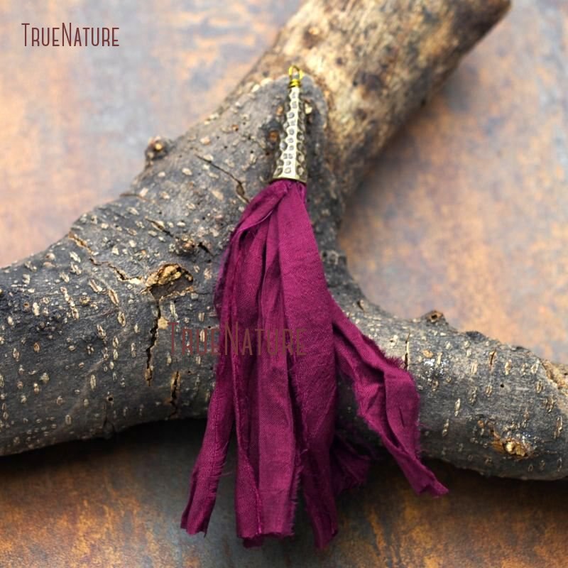 Large Sari Silk Tassel For Necklace Bracelet Making Bohemian Handmade Colorful Tassel Charm Bronze Cap In 5.4 inch PM7903