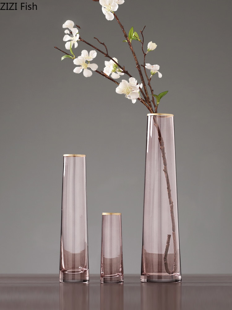 Jarrón de cristal embellecedor dorado, maceta de flor hidropónica gris, arreglo Floral, jarrones Rosa transparente, decoración del hogar, accesorios modernos