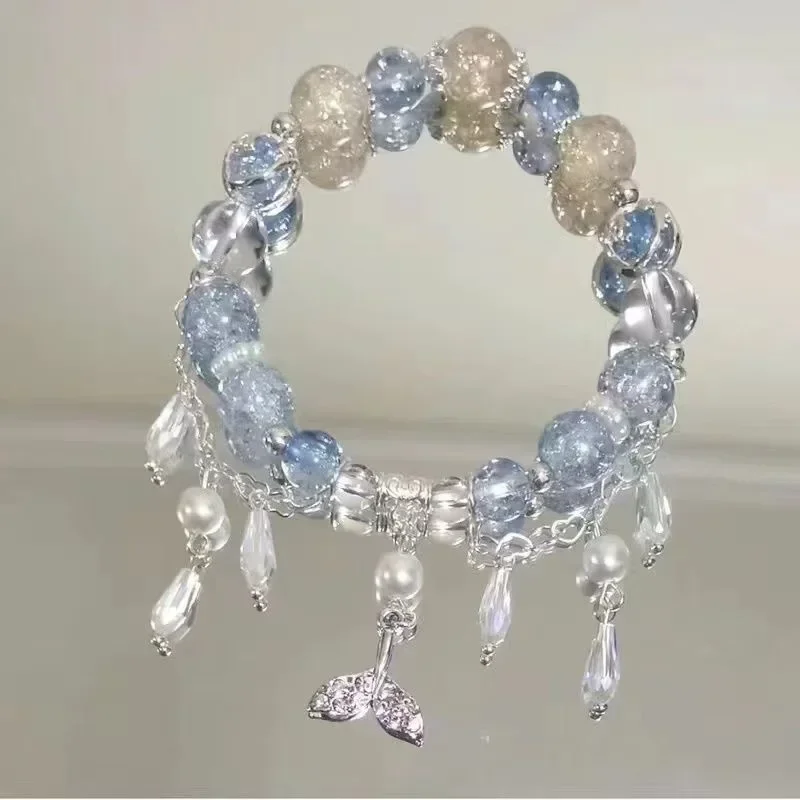 Pulsera de cuentas con colgante de mariposa y flores de cristal rosa coreano para mujer, pulseras de cadena de cuentas dulces, de joyería para novia: Rojo óxido