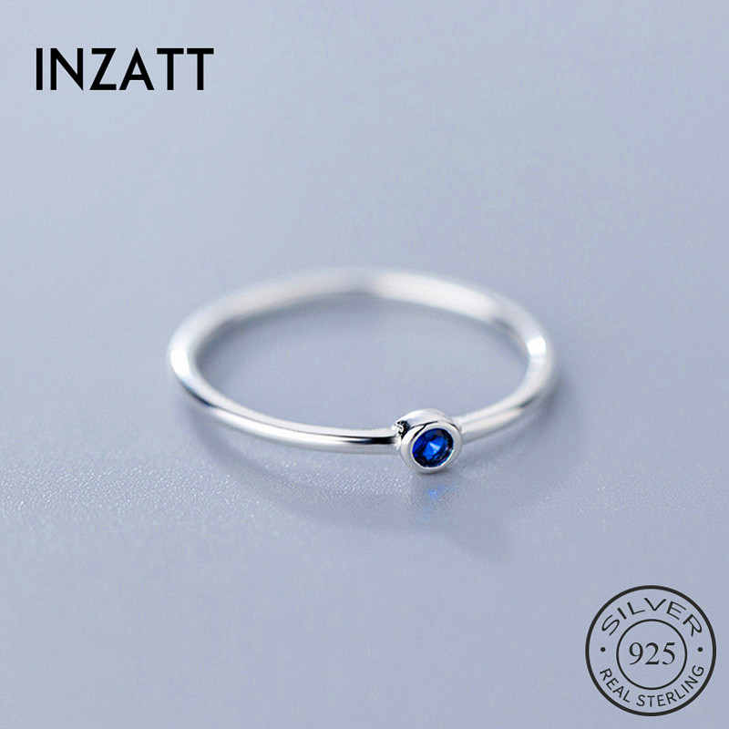 INZATT Real 925 Sterling Silver Blue Zircon Round Ring For Women Cute Fine Jewelry Minimalist Accessories