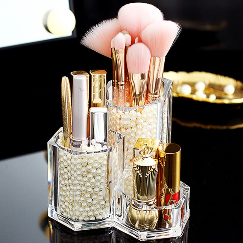 Organizador de cosméticos transparente, caja de almacenamiento de plástico acrílico para brochas de maquillaje, suministros de bolígrafos de joyería, almacenamiento de tarjetas de negocios