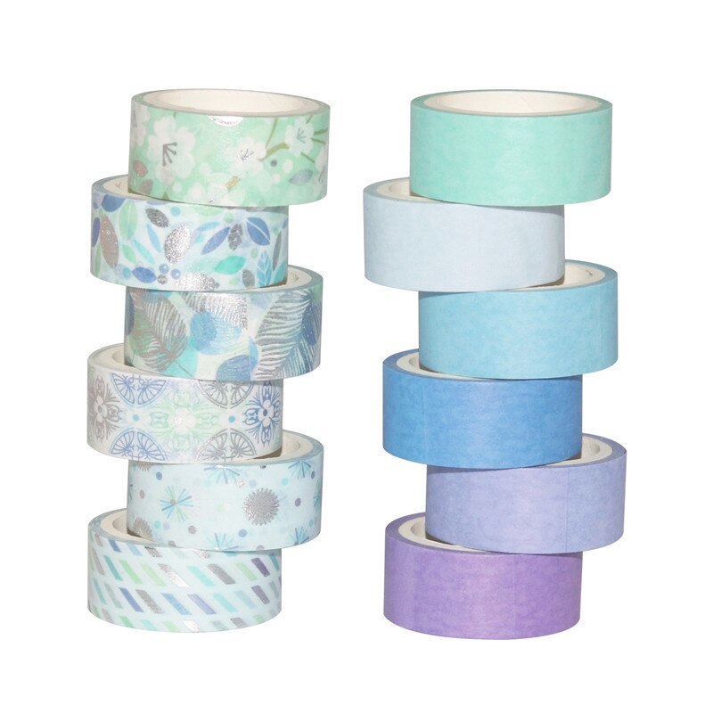 12 unids/set de cinta Washi dorada y plateada, cinta adhesiva de Color sólido, Linda cinta adhesiva decorativa, pegatina para diario de recortes, papelería