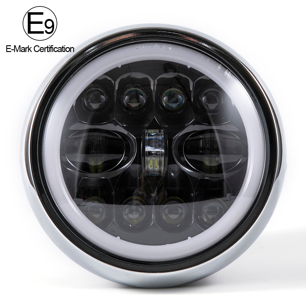 7,5 zoll LED Scheinwerfer Motorrad Cafe Rennfahrer Scheinwerfer DRL Hallo & Abblendlicht Engel Ring Für Honda Yamaha Suzuki Kawasaki touren