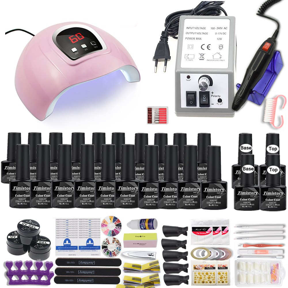 UV LED Lamp Nail Set Acrylic Kit 40&20 Colors Nail Gel Polish Manicure Set With 35000/20000 RPM Nail Drill Machine Nail Art Tool: X4-20GEL-2000