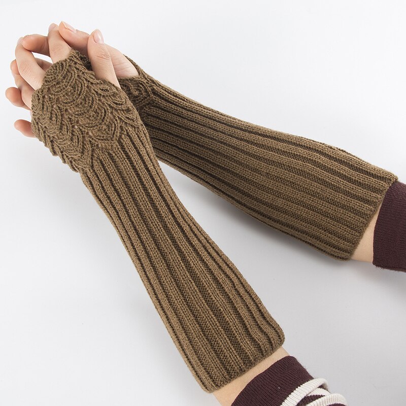Winter Frauen Einfarbig Wolle Kabel Finger Handschuhe Dicke Warme Weiche Gestrickte Wolle Arm Daumen-See Finger Fäustlinge: YJ3322805