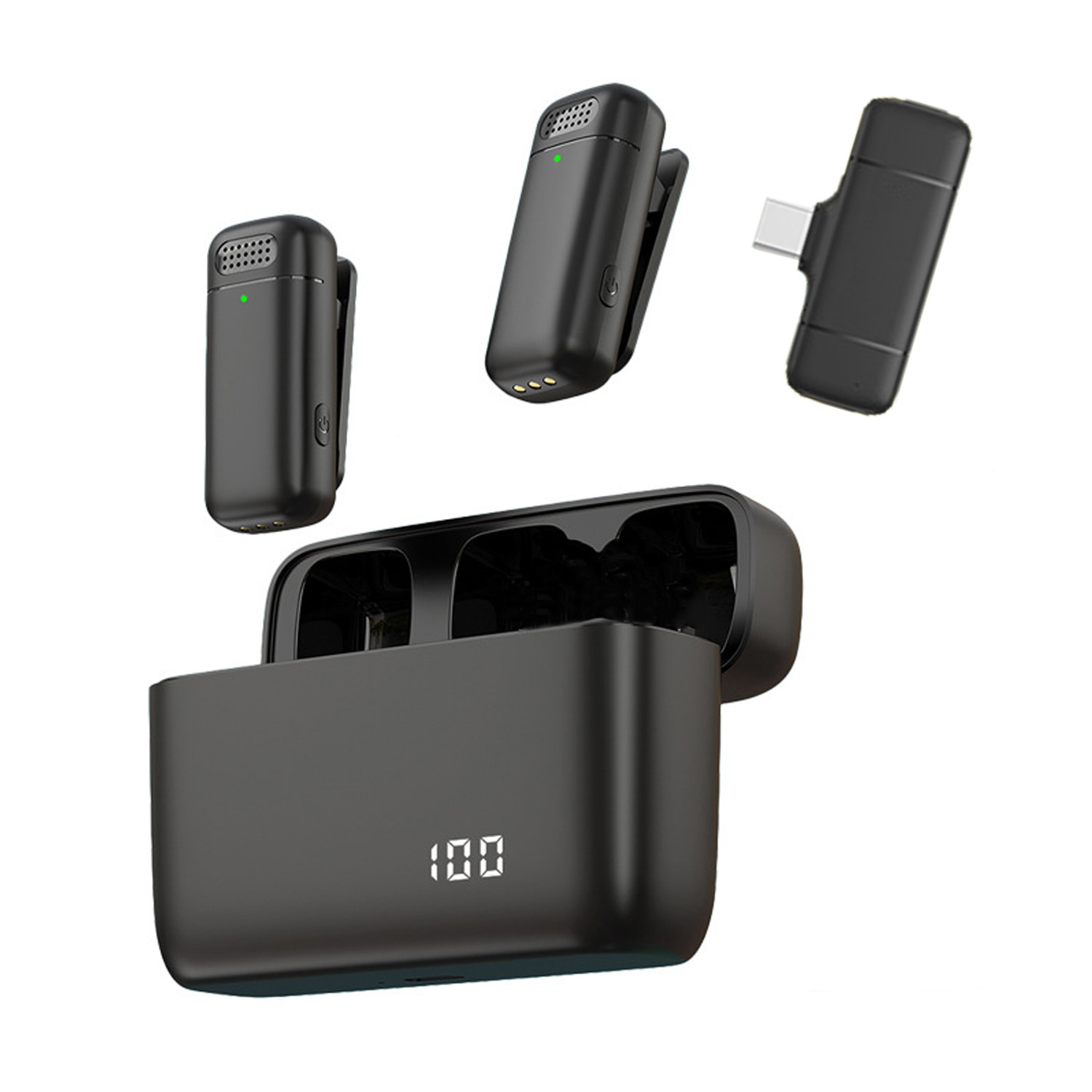 Wireless Lavalier Microphone Charging Case Mic Portable Audio Video Recording for iPhone Android Notebook Live Gaming Mic: green