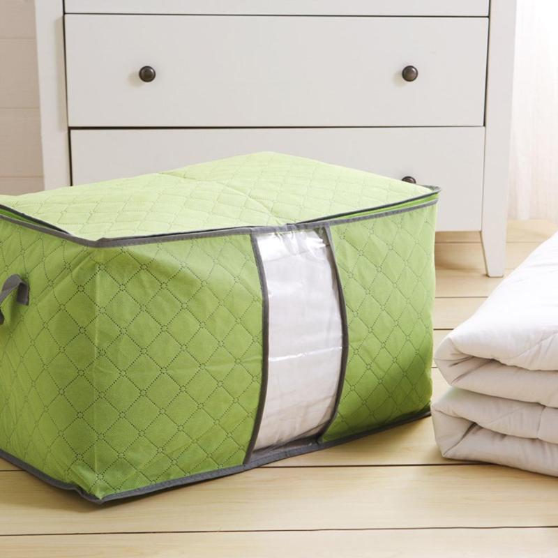 Draagbare Duurzaam Doek Container Organizer Quilt Non Geweven Onderbed Pouch opbergtas Doos Bamboe Thuis Opbergtas Voor Kleding