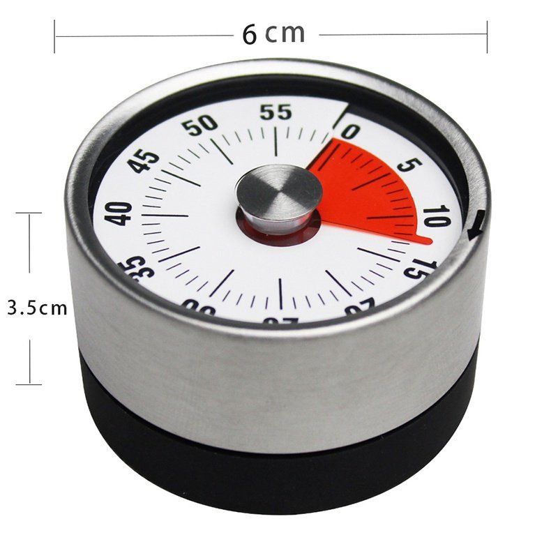 Stainless Steel Mechanical Kitchen Timer Magnet Round Shape 60 Minutes Countdown Cooking Clock Alarm Time Reminder