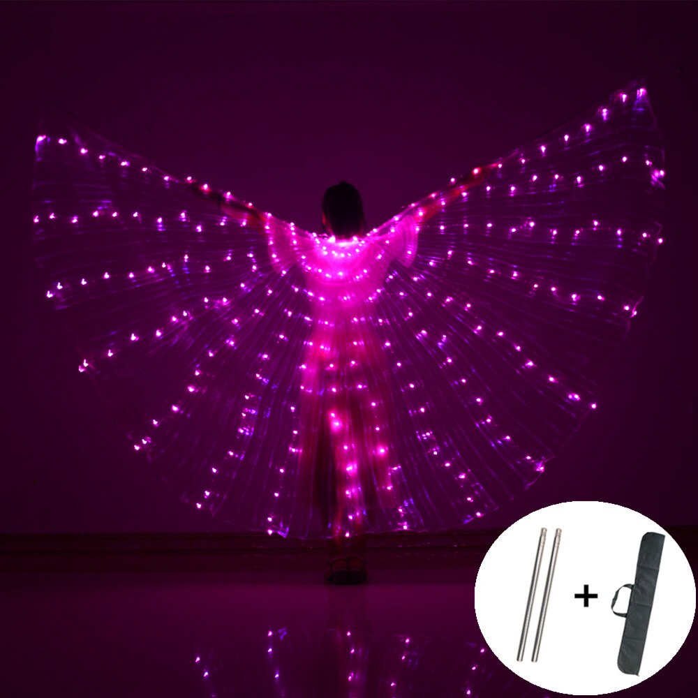 Alas LED para danza del vientre, alas de Isis para Halloween, accesorios, lámpara LED brillante, alas, accesorios para disfraces de danza del vientre, palos para adultos y niños: M / Rosa