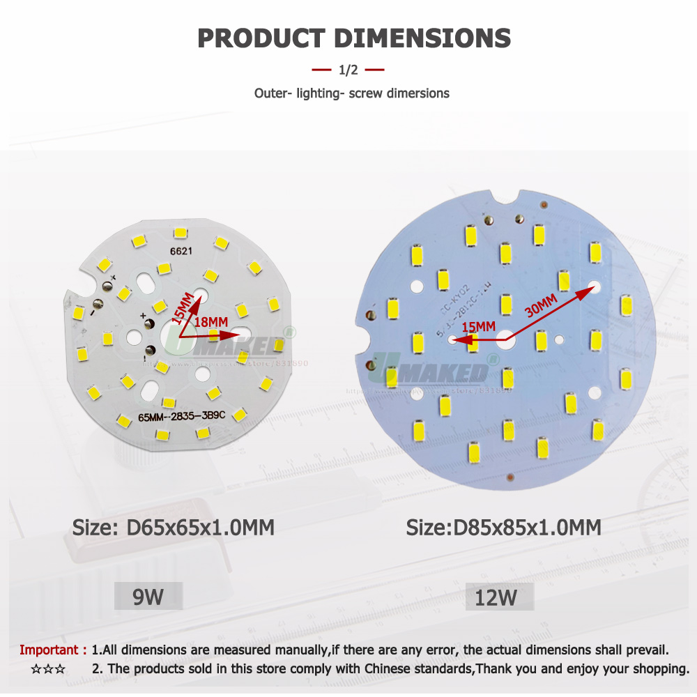 Placa PCB de luz LED descendente, Panel de fuente de iluminación de forma redonda, 300MA, SMD5730 para lámpara deportiva de alta potencia, reemplazo DIY, 9W, 12W, 18W, 24W, 2 piezas