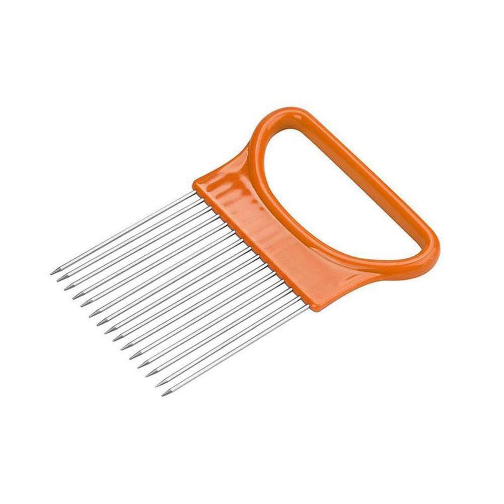 Steel Onion Needle With Cutting Safe Aid Holder Easy Slicer Cutter Tomato Safe Fork Handheld Vegetable Knife Kitchen: Orange 10.5x7.8cm