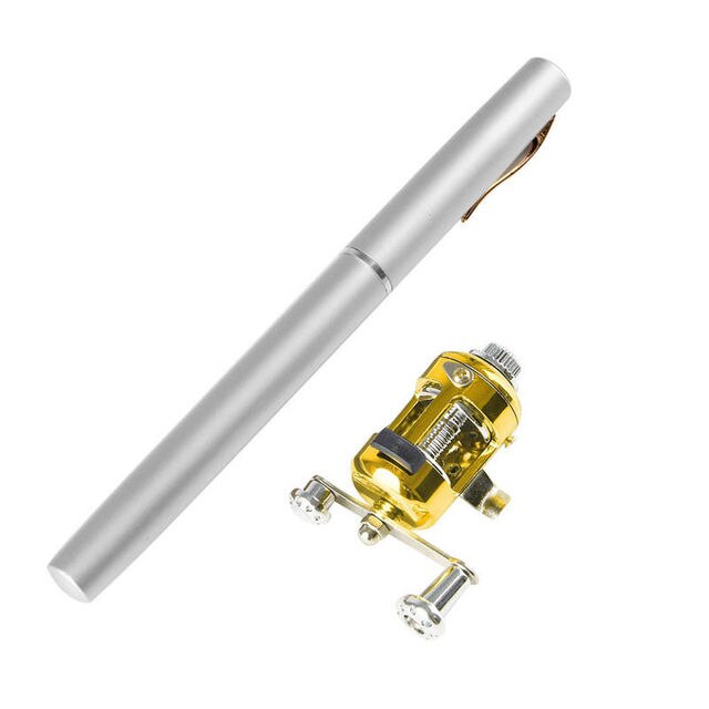 Mini canne à pêche télescopique de poche Portable, pliable en forme de stylo, avec moulinet, pour l&#39;extérieur, pêche en lac et en rivière: Silver