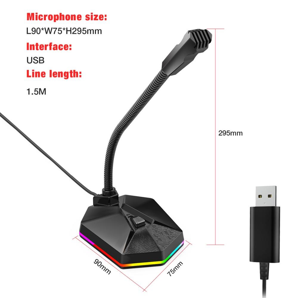 USB Computer Microphone Plug &Play Desktop Omnidirectional Condenser RGB Breathing Light USB Microphone for Computer Laptop PC