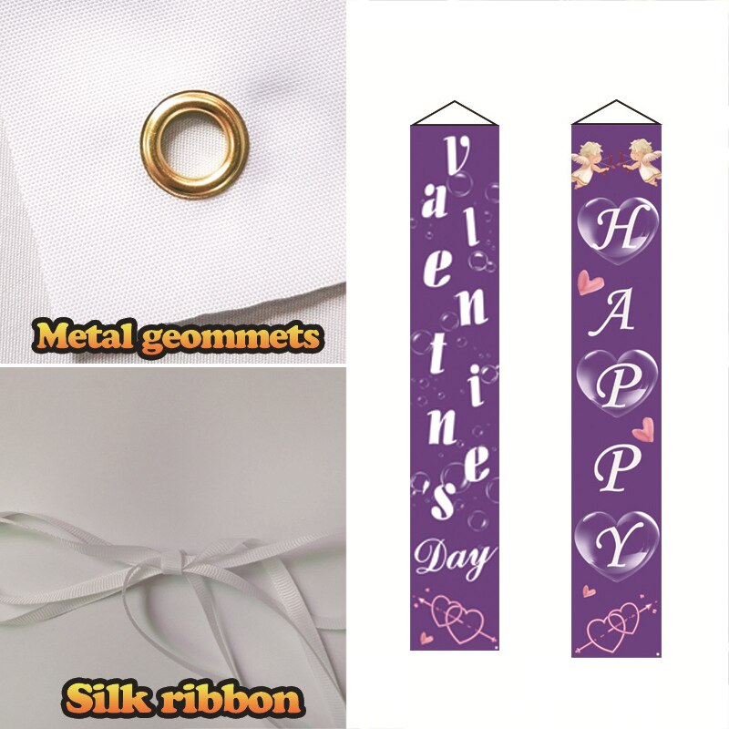 ZL 2 PCS Valentines Day Decorations Purple Banners Door Porch Sign Hanging Love Heart Streamers Wall Decor Party Supplies