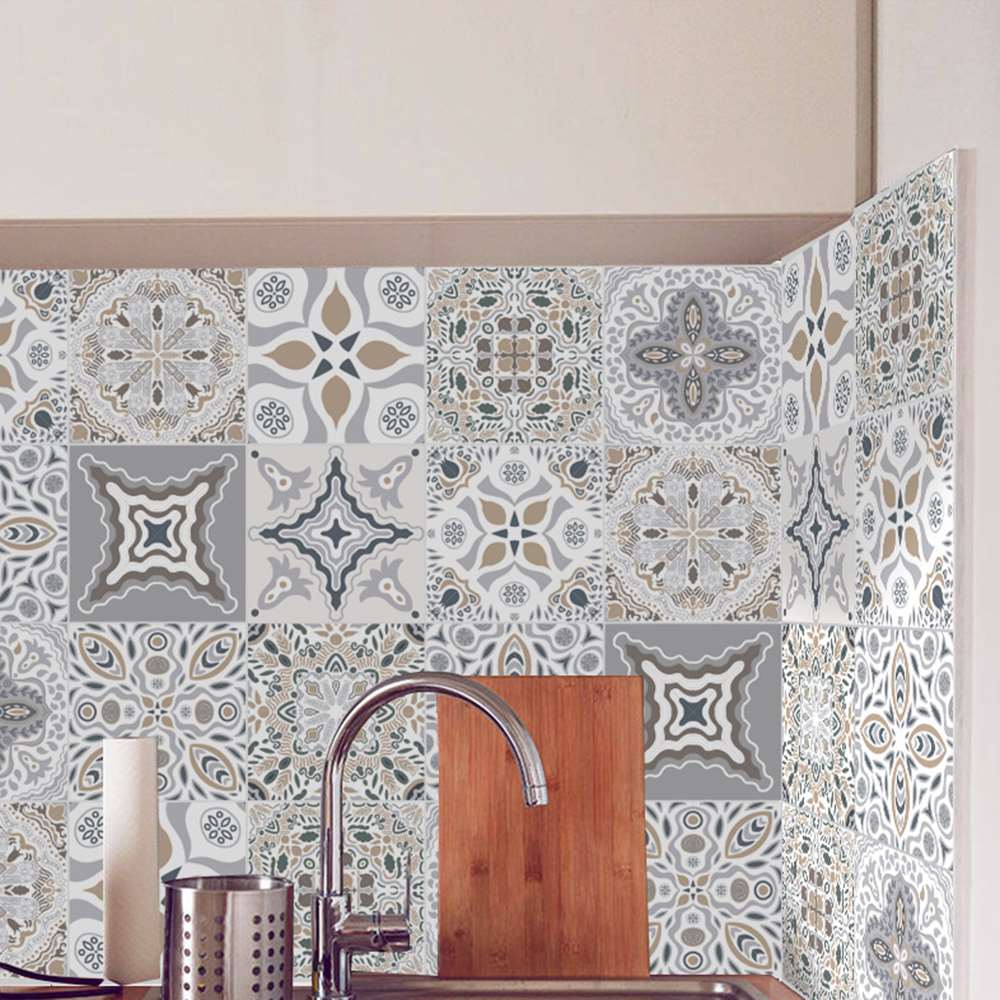 20 stk retro marokkanske fliser pvc fliser klistremerker grå farge vegg kunst dekal lim vanntett kjøkken backsplash bad