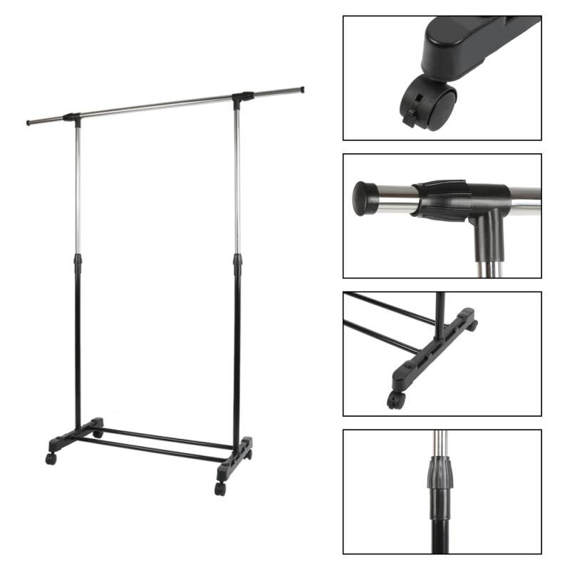 Adjustable Standing Clothes Hanger Rack With Wheel Shoes Rack Stainless Steel Extending And Mobile Clothes Rack Rail HWC: Default Title