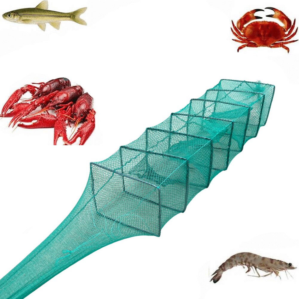 Portable 4/6 Holes Fishing Net Lobster Mesh Cage Foldable Crab Fish Crayfish Catcher Trap Casting Network Outdoor Fishing Tools