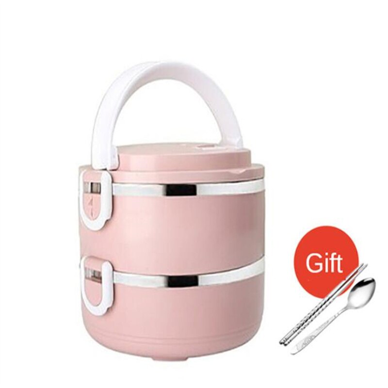 Microwave Stainless Steel Thermal Lunch Box Food Storage Box Travel Picnic Leakproof Portable Students Work Adult Lunch Box: Pink 2 Layer