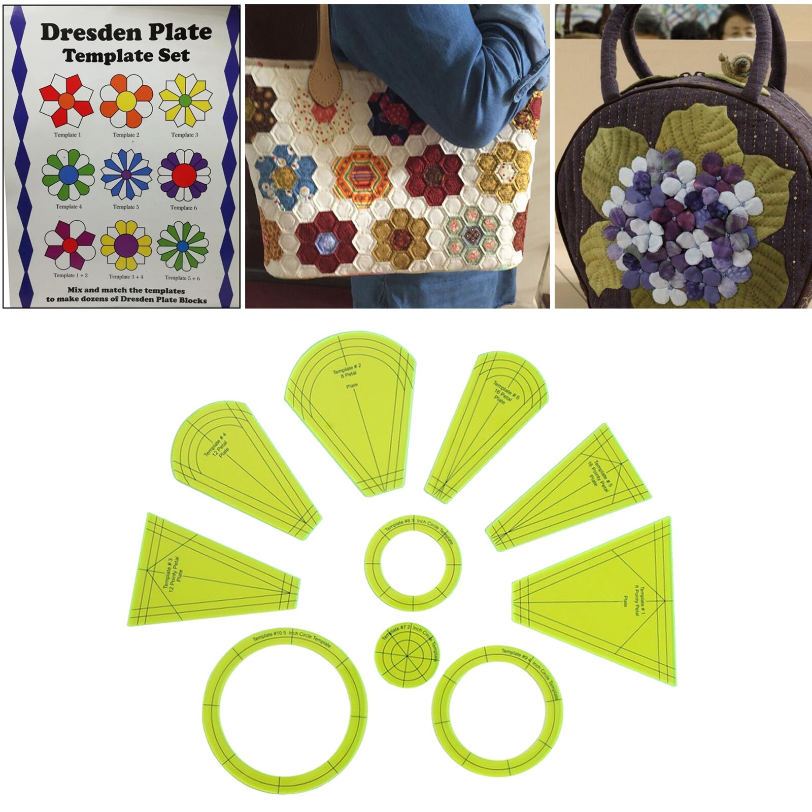 10Pcs Regular Dresden Plate Template Patchwork Frames Ruler Dressmaking DIY